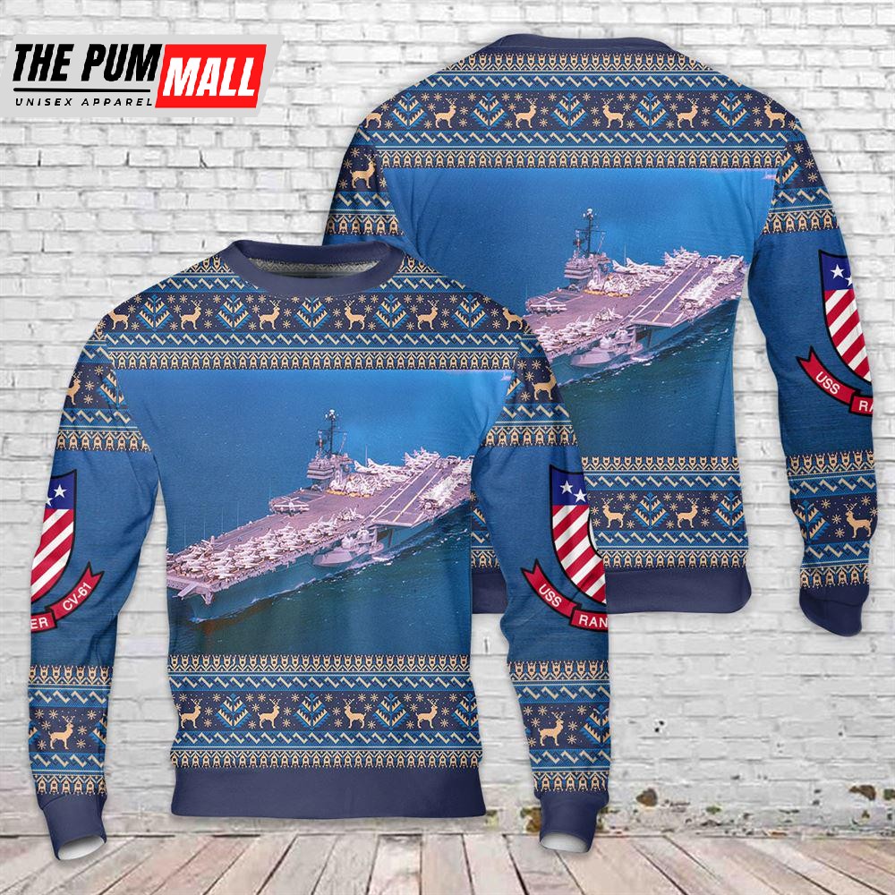 US Navy USS Ranger (CVCVA-61) Christmas Sweater Gift For Christmas