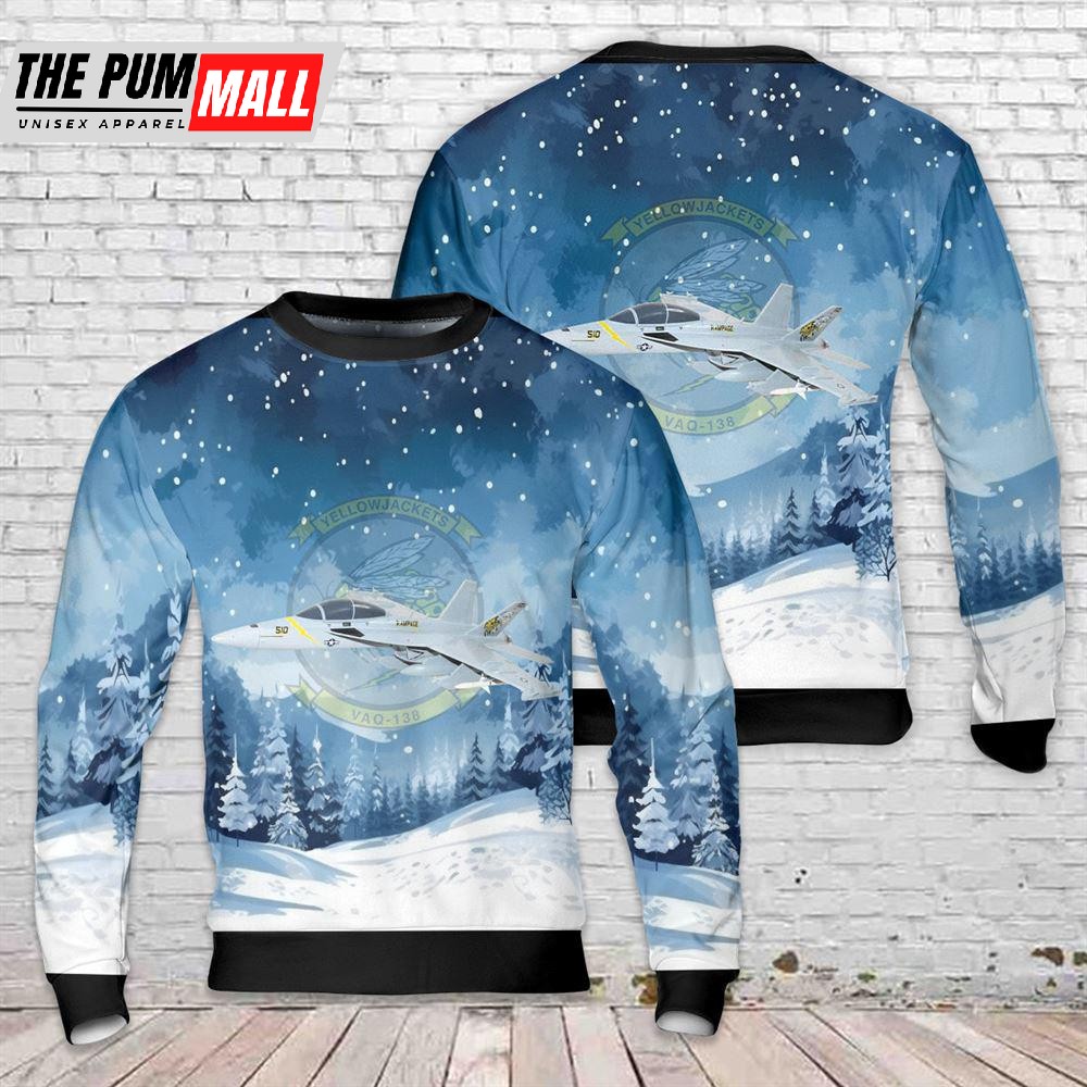 US Navy VAQ-138 Yellowjackets 2020 EA-18G Growler Christmas AOP Ugly Sweater Gift For Christmas