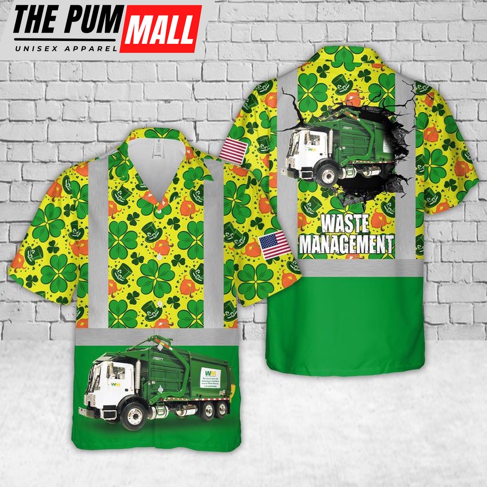US Waste Management St Patrick’s Day Hawaiian Shirt, Shamrock Hawaiian Shirt