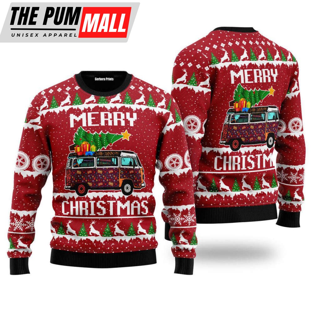 US4774 Hippie Car Merry Christmas Ugly Sweater – Lover’s Gift