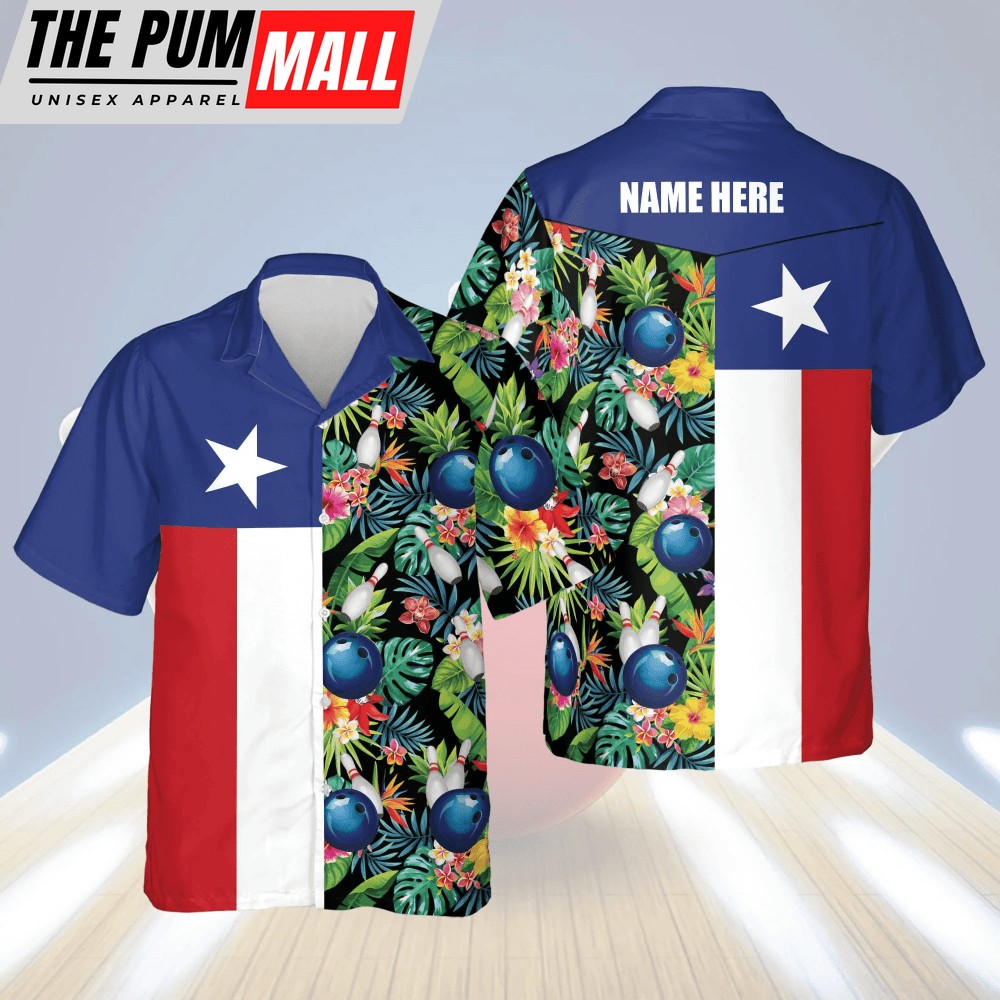 USA Texas Bowling Flag Shirt Tropical Hawaiian Shirt, Bowling Hawaiian shirt for men