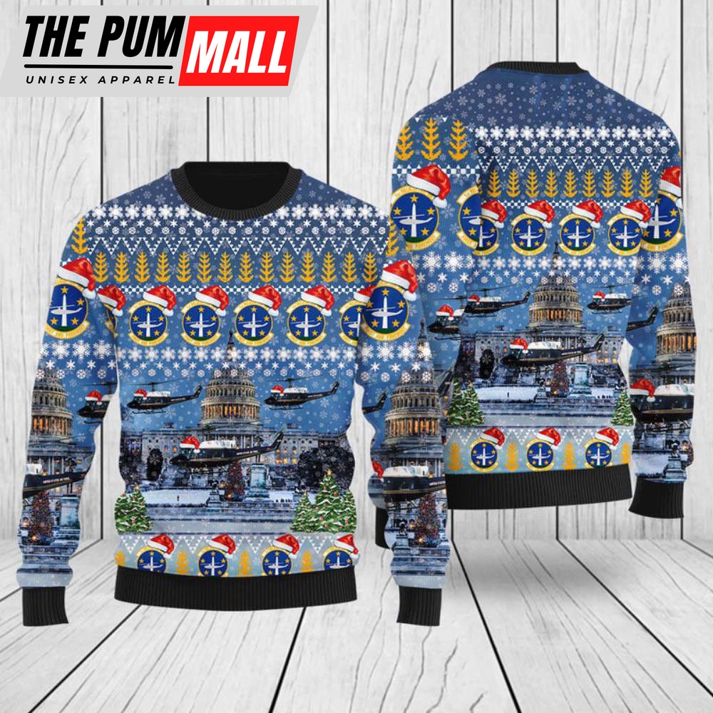 USAF UH-1N 1st Helicopter Sq Christmas Sweater – Festive 3D Design for Aviation Enthusiasts
