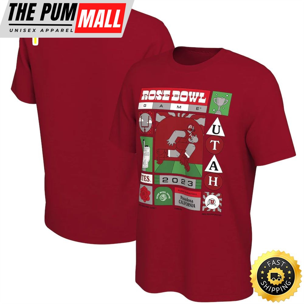 Utah Utes Male Adult 2025 Rose Bowl Illustrated Red T-shirt