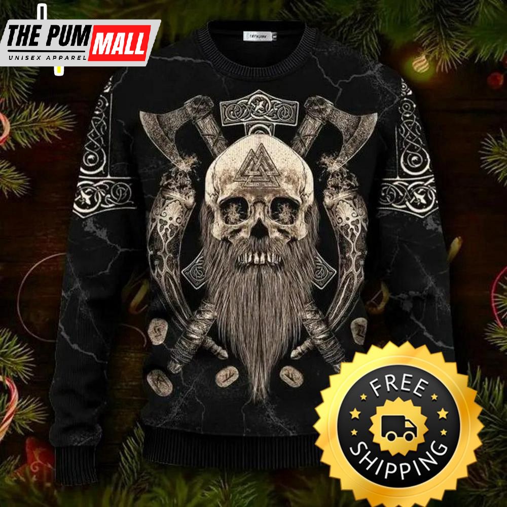 Valhalla Vegvisir Pattern Viking Ugly Christmas Sweater, Viking Ugly Sweater