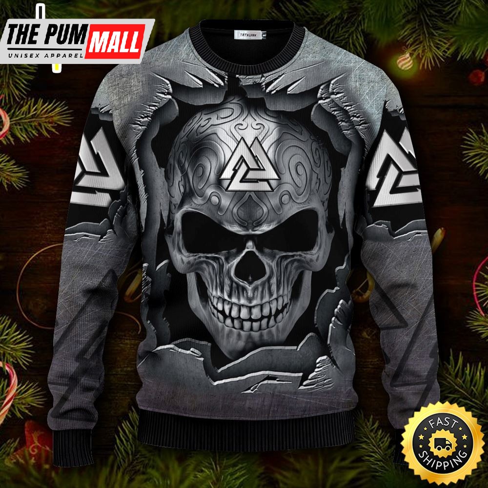 Valknut Skull Inside Me Viking Ugly Christmas Skull Sweater Christmas