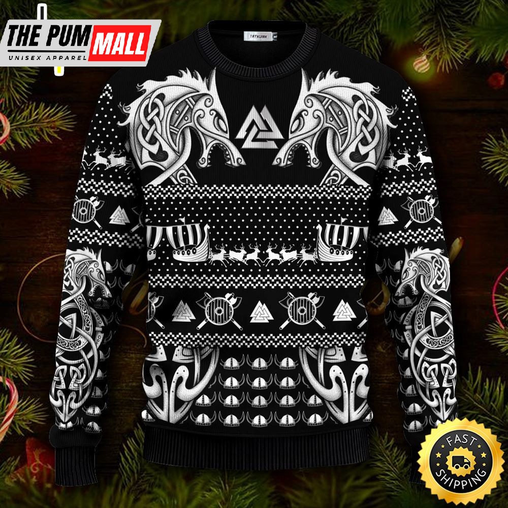 Valknut Symbol Norse Mythology Viking Ugly Christmas Skull Sweater Christmas