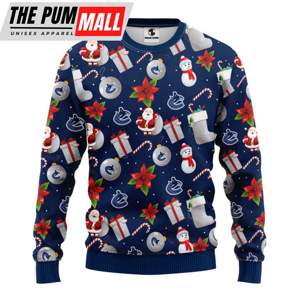 Vancouver Canucks Santa Claus Snowman Christmas Ugly Sweater, Gift For Christmas
