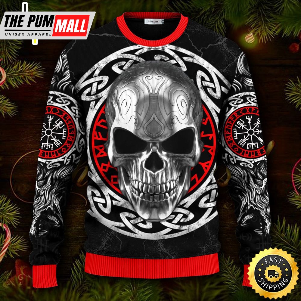 Vegvisir Symbol Skull Viking Ugly Christmas Skull Sweater Christmas