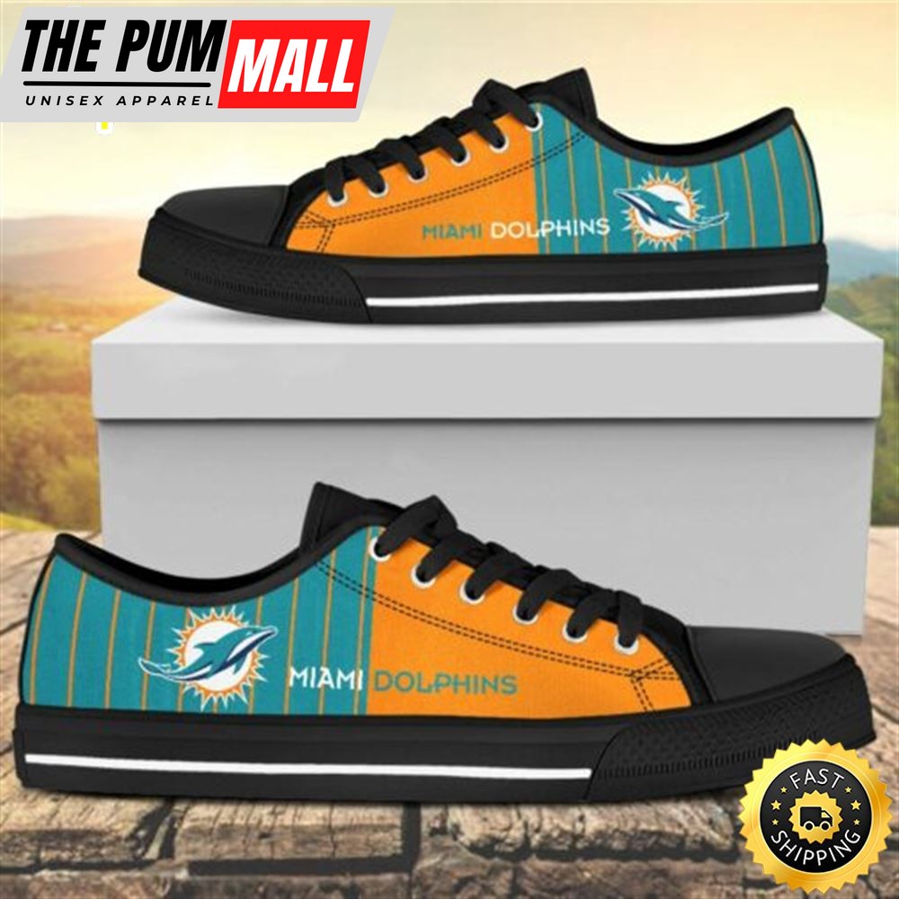 Vertical Stripes Miami Dolphins Canvas Low Top Shoes Black