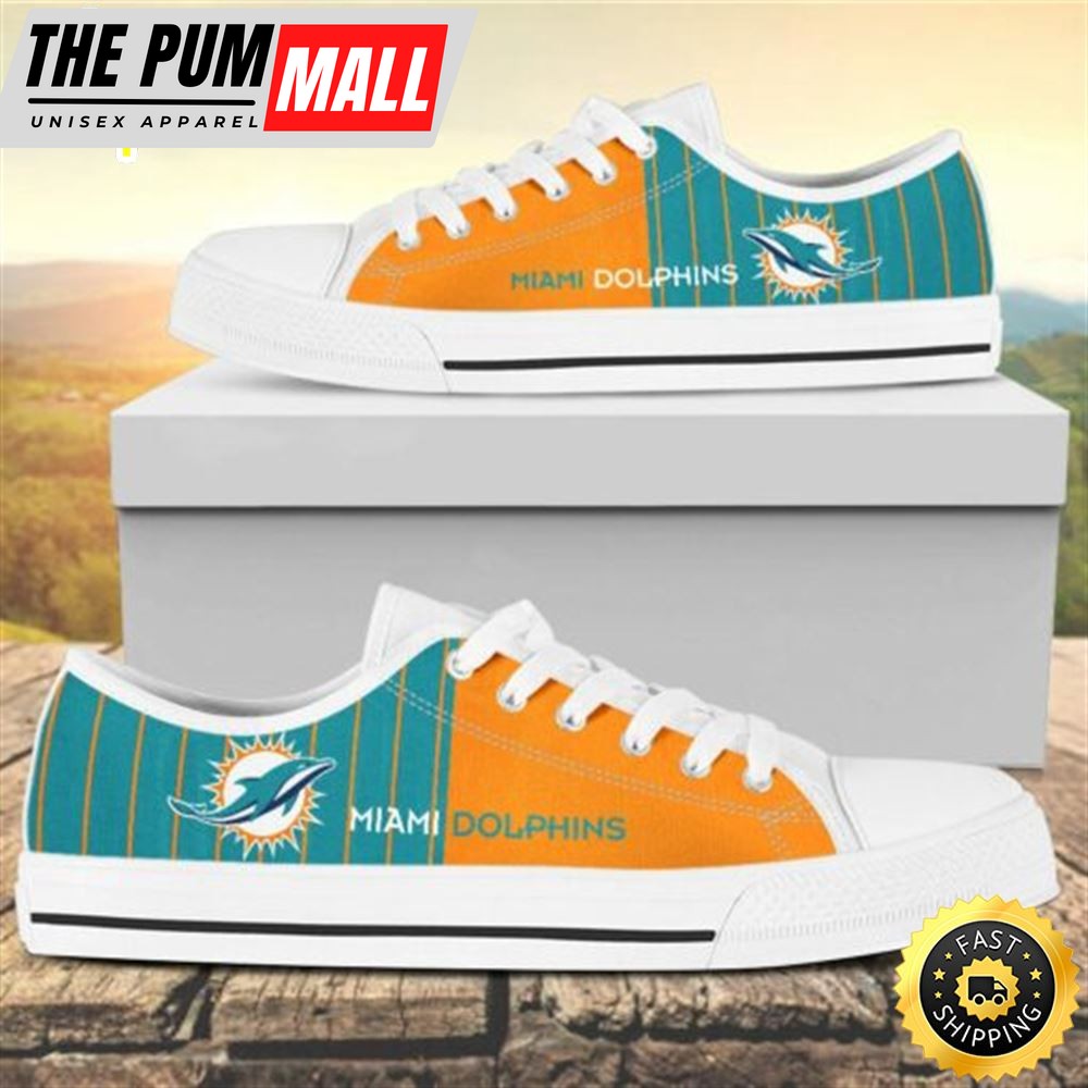 Vertical Stripes Miami Dolphins Canvas Low Top Shoes