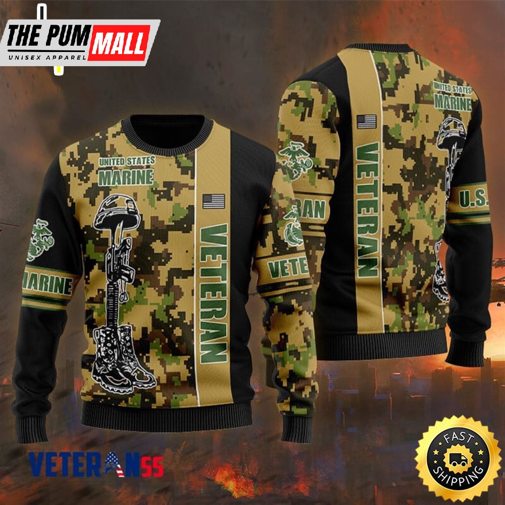 Veteran Black Parttern Ugly Christmas Sweater