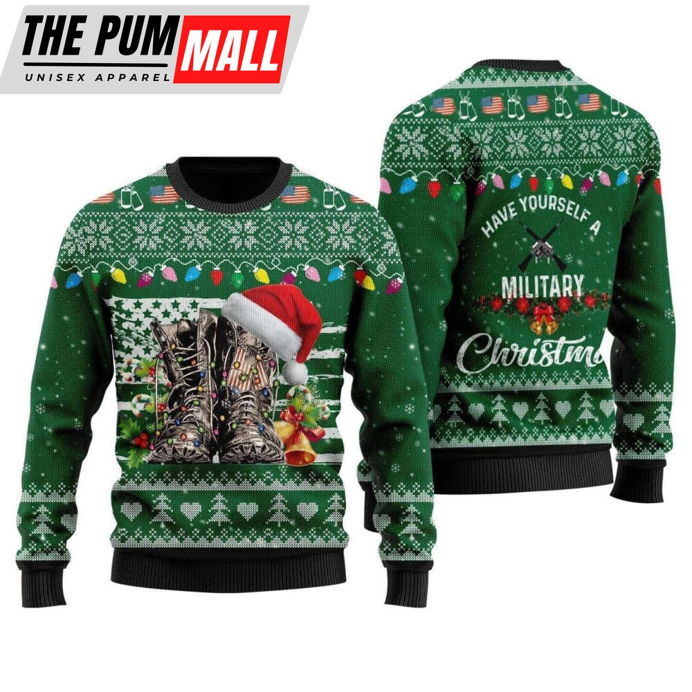 Veteran Sweater Have Yourself A Military Christmas Veteran Green Ugly Sweater