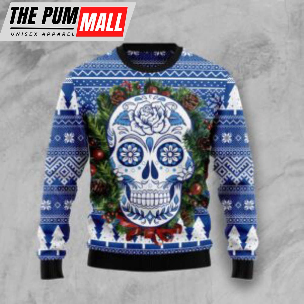 Vibrant Sugar Skull Ugly Christmas Sweater – All Over Print Sweatshirt