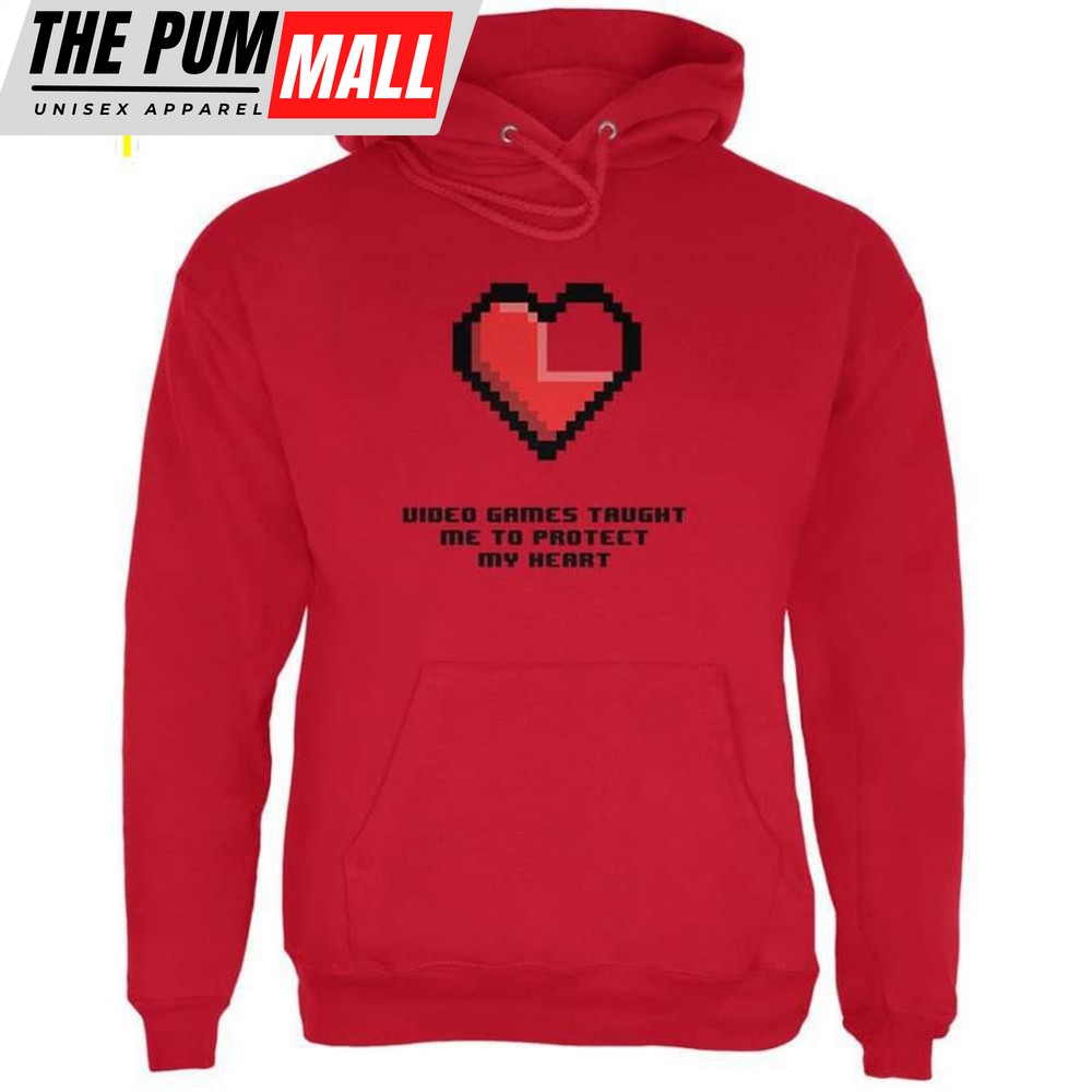 Video Games Protect My Heart Red Adult Hoodie