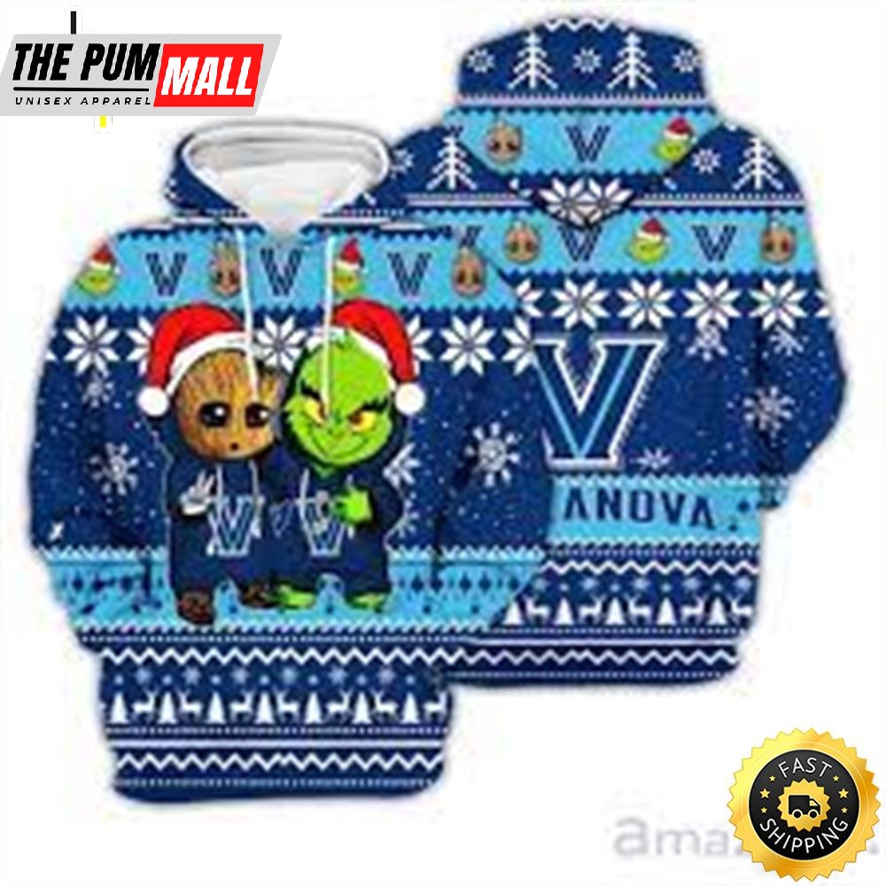 Villanova Wildcats Baby Groot And Grinch Best Friends 3D Hoodie Christmas Sweater