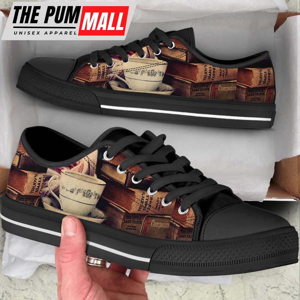 Vintage Book Coffee Canvas Print Lowtop Shoes – Trendy Footwear