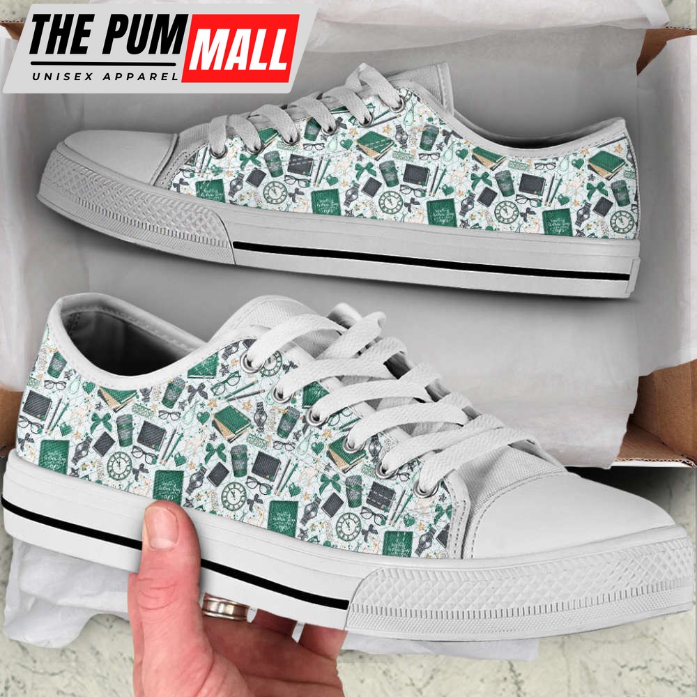 Vintage Books Wallpaper Low Top Canvas Print Shoes – Trendy Gift