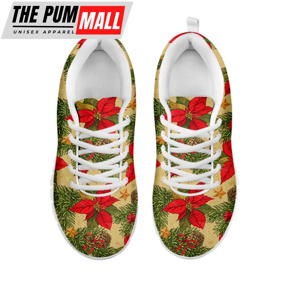 vintage-christmas-poinsettia-print-white-running-shoes-gift-for-men-and-women-hkt3jj49 Vintage Christmas Poinsettia Print White Running Shoes, Gift For Men And Women