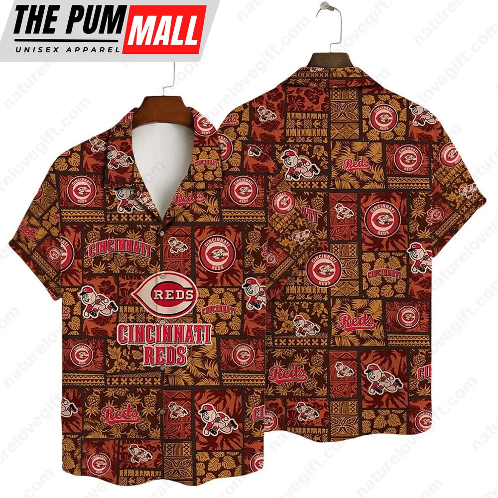 Vintage Cincinnati Reds Leaves MLB Reds Hawaiian Shirt