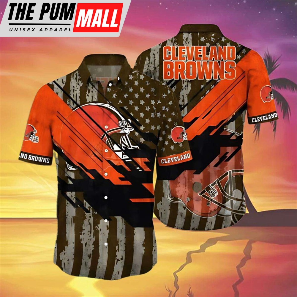 Vintage Cleveland Brown American Flag NFL Hawaiian Shirt