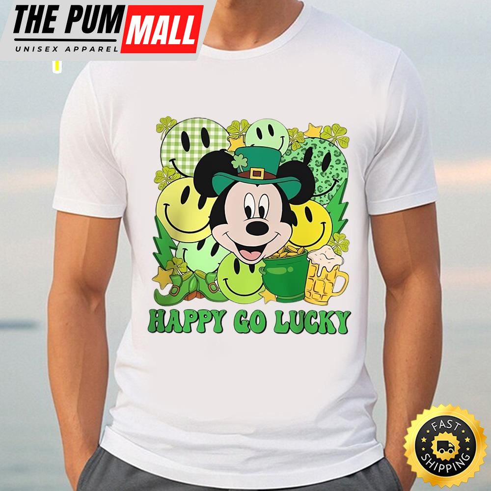 Vintage Mickey Happy Go Lucky Disney St Patricks Day Shirt