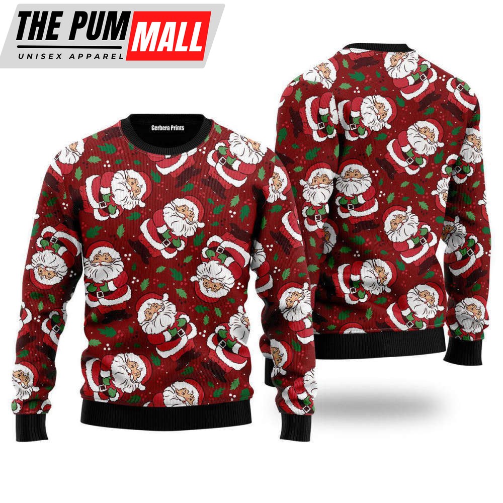 Vintage Santa Claus Ditsy Holly Pattern Ugly Christmas Sweater, For Men And Women