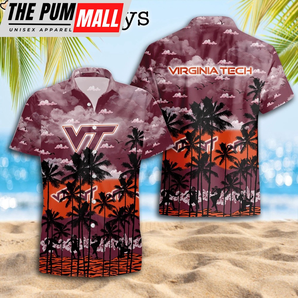 Virginia Tech Hokies Palms Tree Hawaiian Shirt