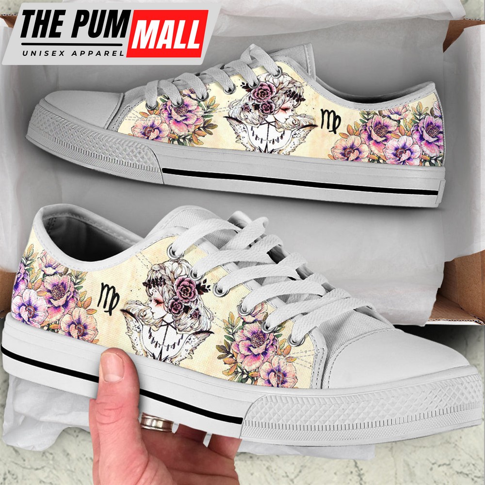 Virgo Zodiac Vintage Flower Low Top Shoes – Trendy Fashion Casual Shoes Gift For Adults – Sneaker For Walking