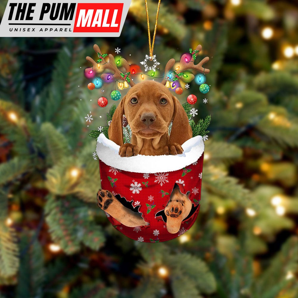Vizsla In Snow Pocket Christmas Ornament – Two Sided Christmas Plastic Hanging Limited Edition