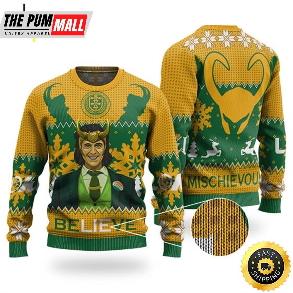 Vote Loki Believe Ugly Christmas Sweater