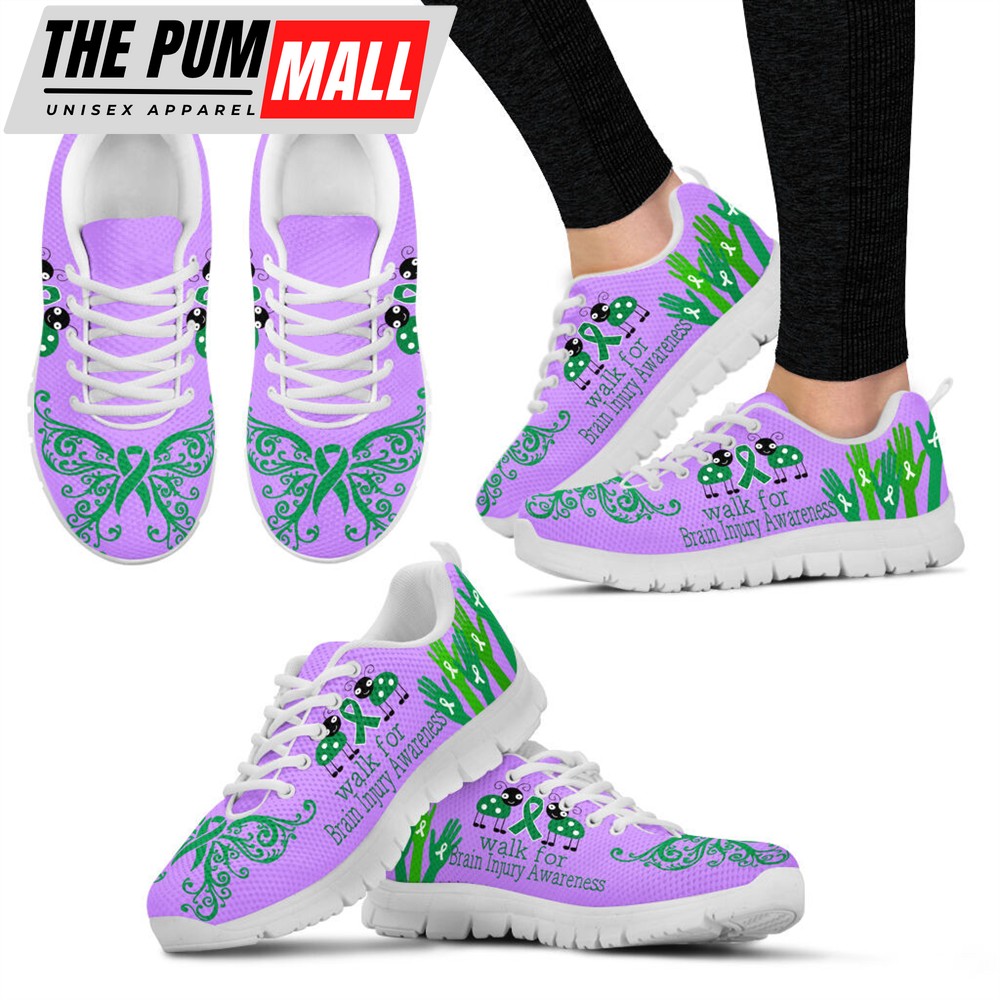 Walk For Brain Injury Shoes Awareness Purple Green Sneaker Walking Shoes – Best Gift For Men And Women