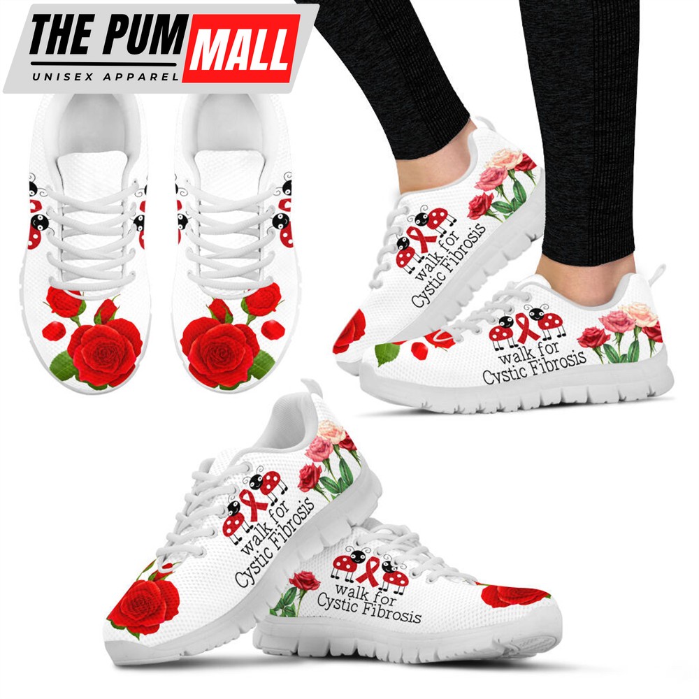 Walk For Cystic Fibrosis Shoes Red Roses Sneaker Walking Shoes – Best Gift For Men And Women