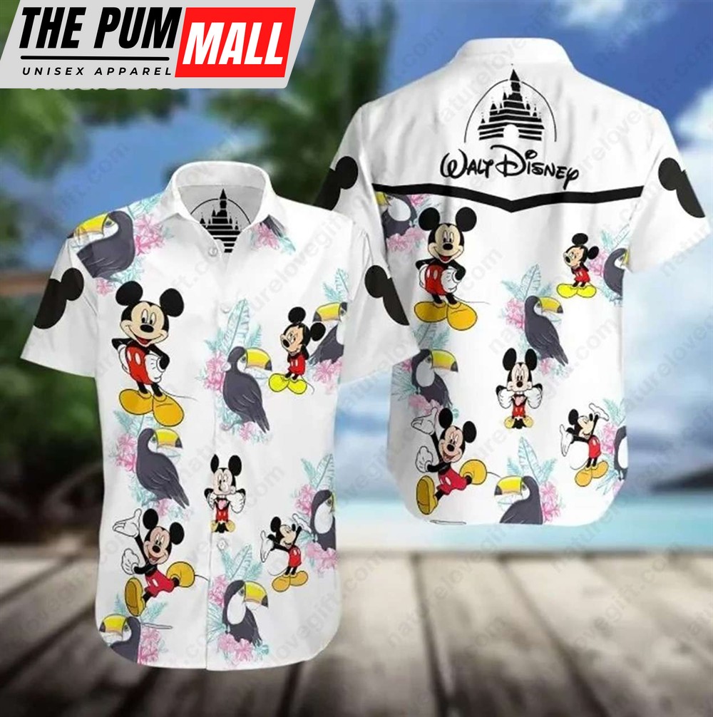 Walt Disney Hawaiian Shirt Tropical Parrot Mickey Aloha Shirts