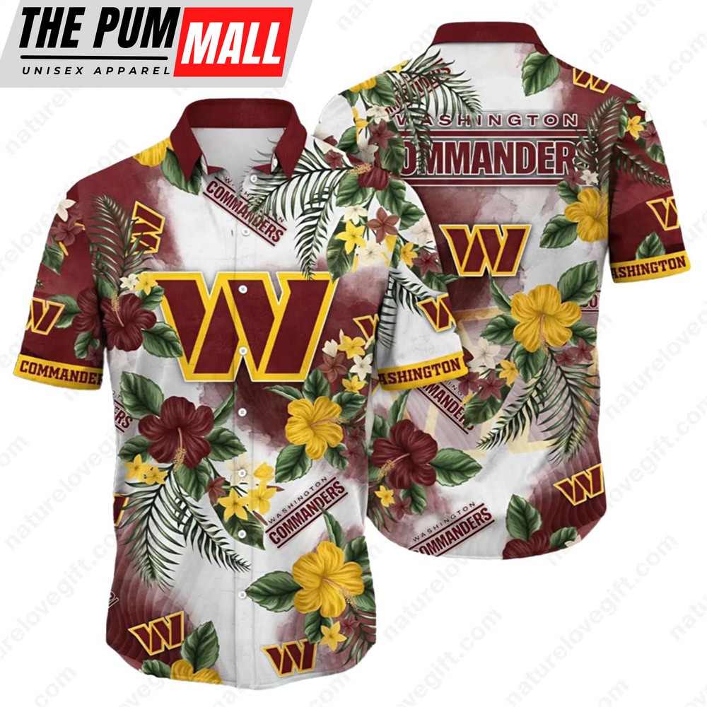 Washington Commanders Hibiscus Tropical Floral Hawaiian Shirt
