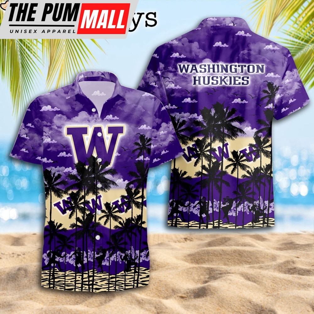 Washington Huskies Palms Tree Hawaiian Shirt