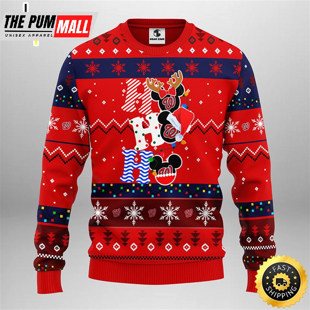 Washington Nationals Hohoho Mickey Christmas Ugly Sweater