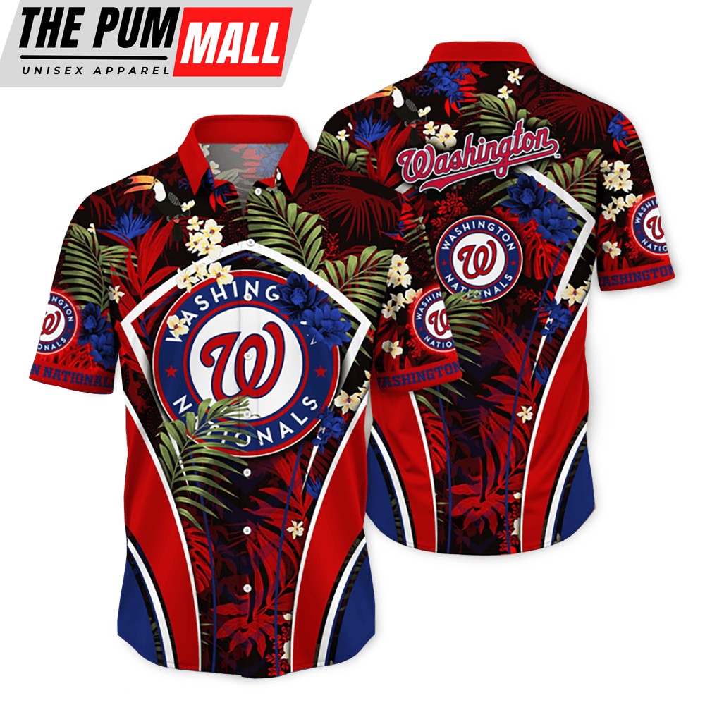 Washington Nationals MLB Flower Tropical Hawaiian Button Down Shirt