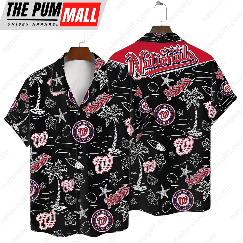 Washington Nationals Tropical Palms MLB Black Hawaiian Shirt