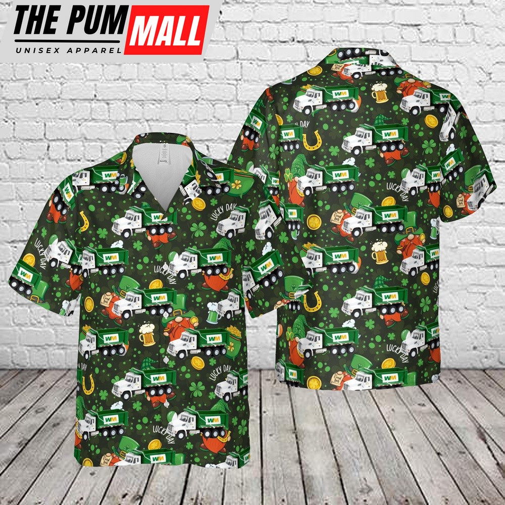 Waste Management Dump Truck St. Patrick’s Day Hawaiian Shirt, Shamrock Hawaiian Shirt