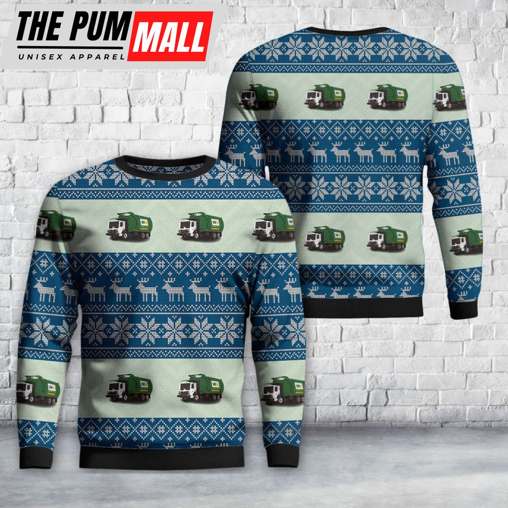Waste Management Mack TerraPro Garbage Truck with Front Loader Christmas Sweater