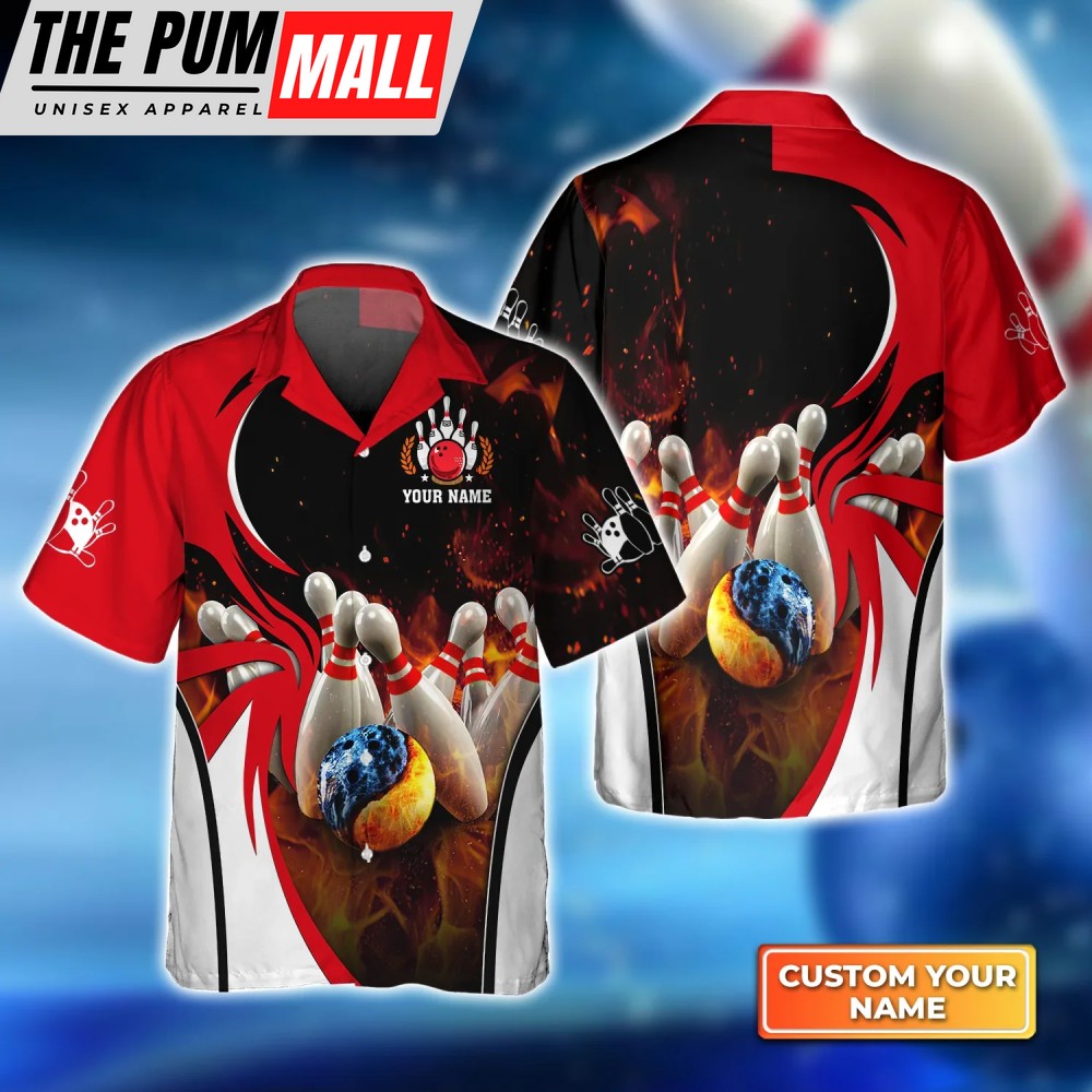 Water & Fire Hawaiian Shirt for Men Women Bowling Team – Vibrant Design for Bowling Enthusiasts
