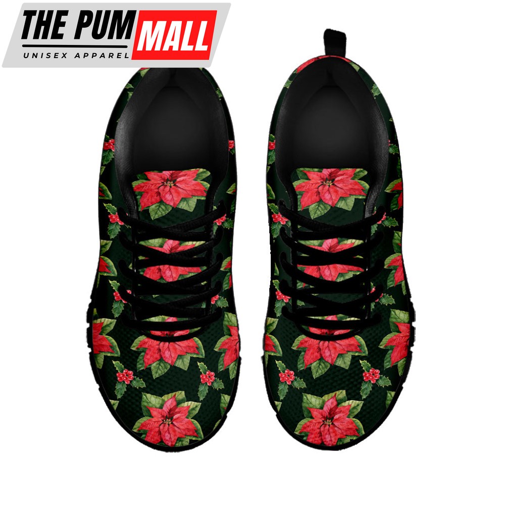watercolor-christmas-poinsettia-print-black-running-shoes-gift-for-men-and-wome-ak771rci Watercolor Christmas Poinsettia Print Black Running Shoes, Gift For Men And Women