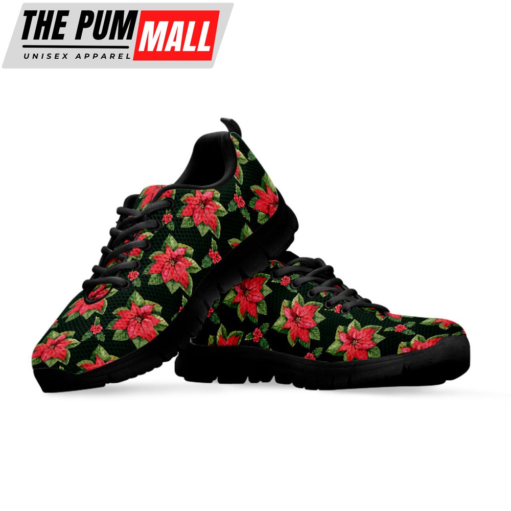 watercolor-christmas-poinsettia-print-black-running-shoes-gift-for-men-and-wome-ak771rci Watercolor Christmas Poinsettia Print Black Running Shoes, Gift For Men And Women