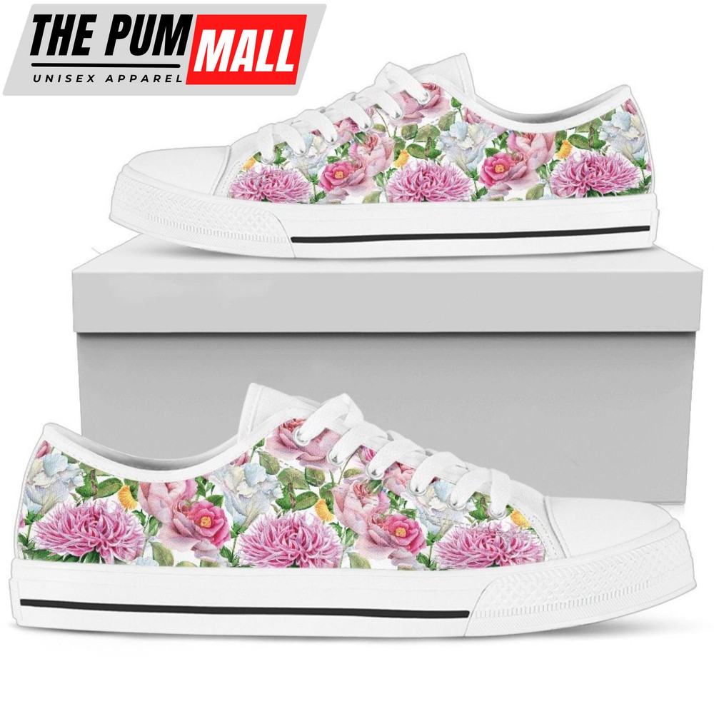 Watercolor Floral Women’s Low Top Shoes, Converse-style For Men And Women