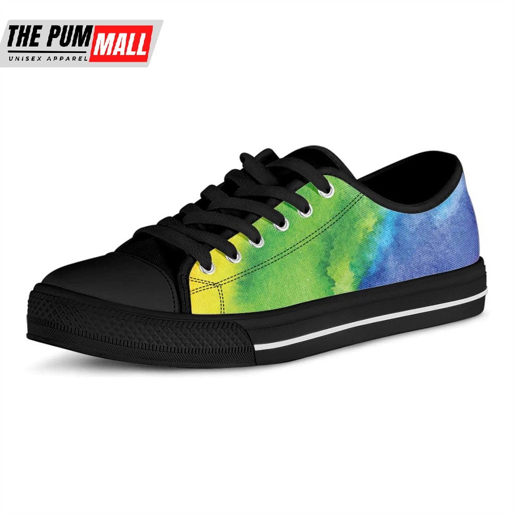 Watercolor Rainbow Lgbt Pride Print Black Low Top Shoes