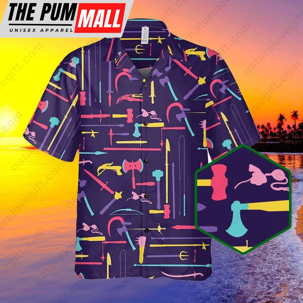 Weapons Button Up Hawaiian Shirt DnD Dungeons and Dragons Gift