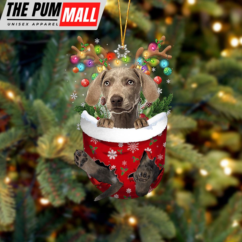 Weimaraner 2 In Snow Pocket Christmas Ornament – Two Sided Christmas Plastic Hanging Limited Edition