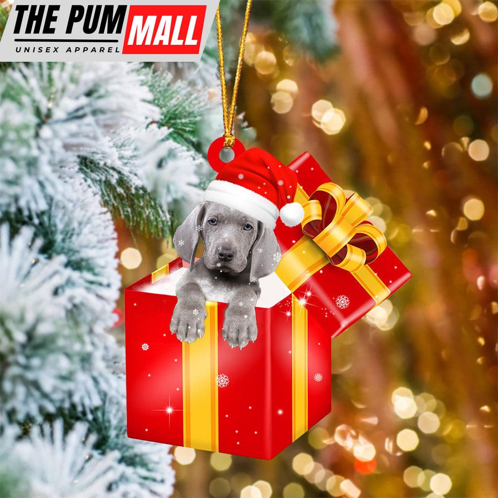 Weimaraner02 In Red Gift Box Christmas Ornament – Holiday Dog Ornaments Limited Edition