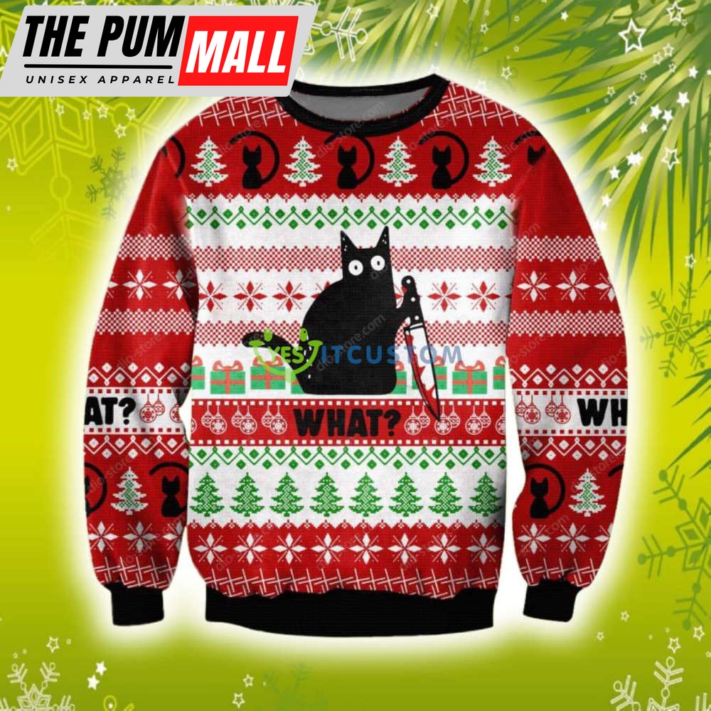 What Black Cat Knitting Pattern 3D Christmas Knitting Pattern Ugly Sweater Sweatshirt