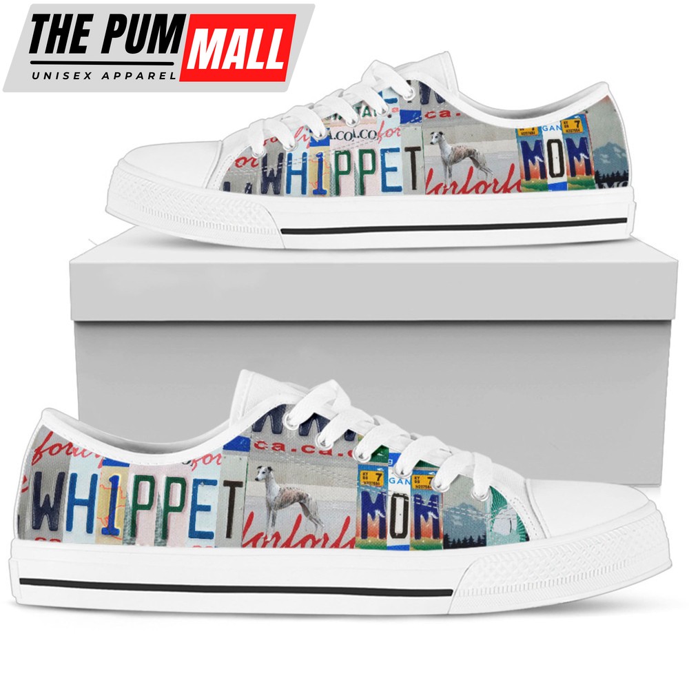 Whippet Print Low Top Canvas Shoes For Women, Custom Athketic Tie Sneakers